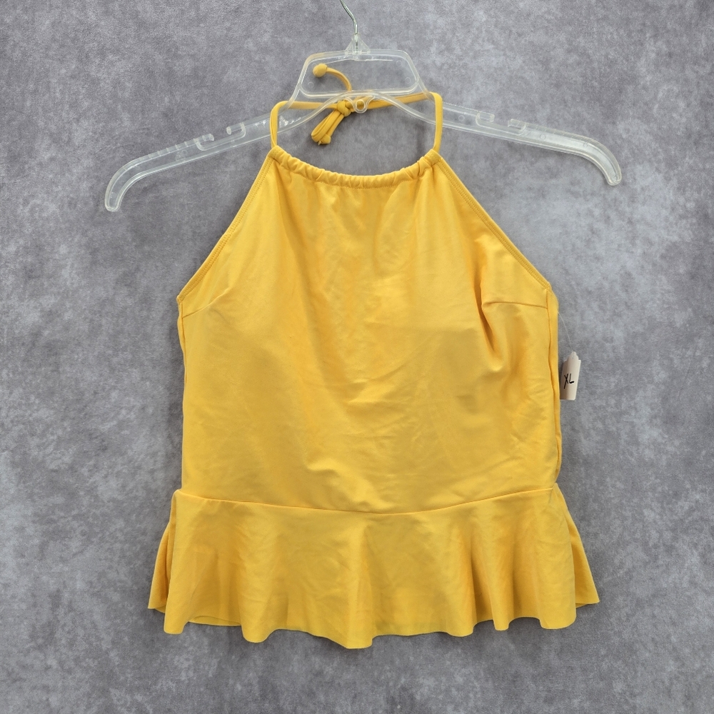 Yellow Halter Tankini Ruffle Tie Bikini Swimwear Top XL